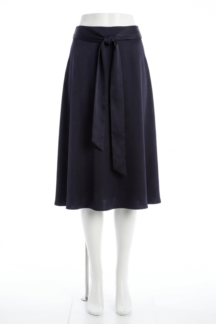 NEW KENSIE matte shine belted midi skirt in black